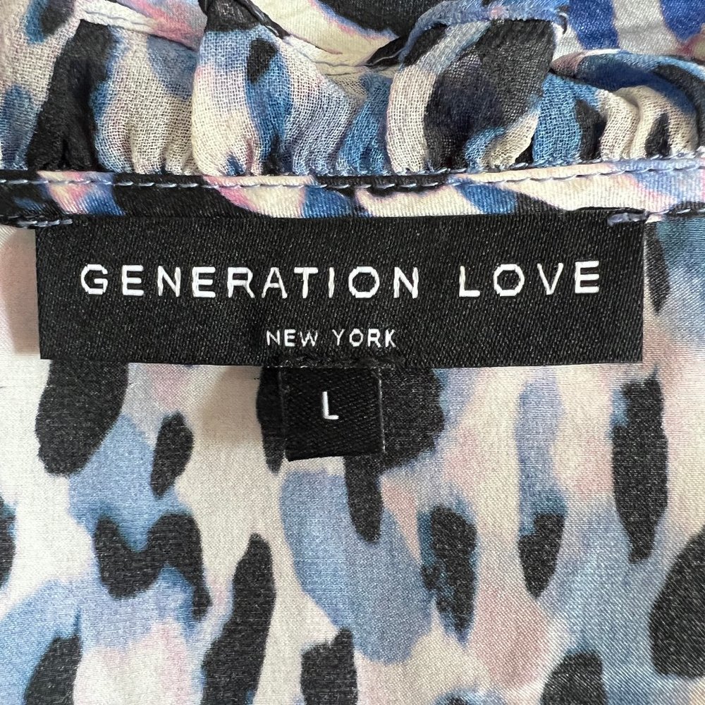 Generation Love 100% Silk Watercolor Animal Print Blouse | Adjustable Waist | L - Picture 4 of 12